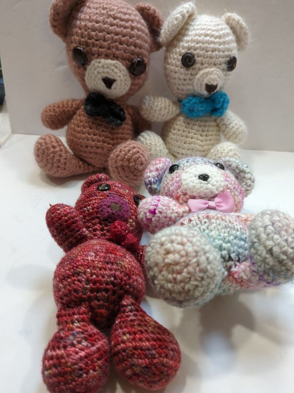Handmade Knitted Plush Bears Lot of 4 Papa, Mama, Brother & Sister